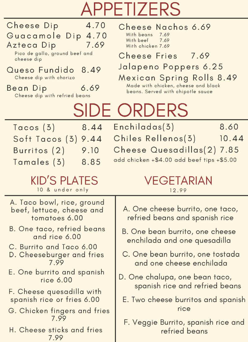 El Azteca menu page 1