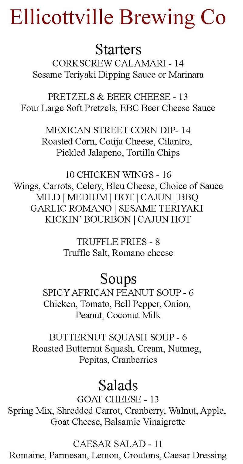 Ellicottville Brewing Co menu page 1