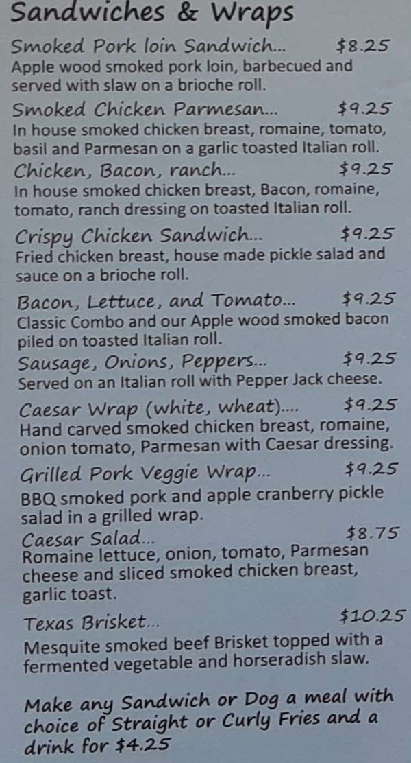 Lakeshore Grillworks menu page 1