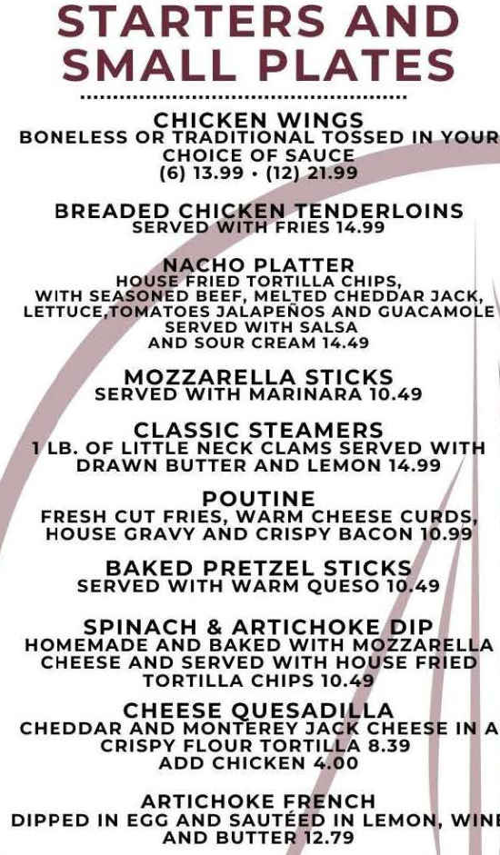 Leisure's menu page 1