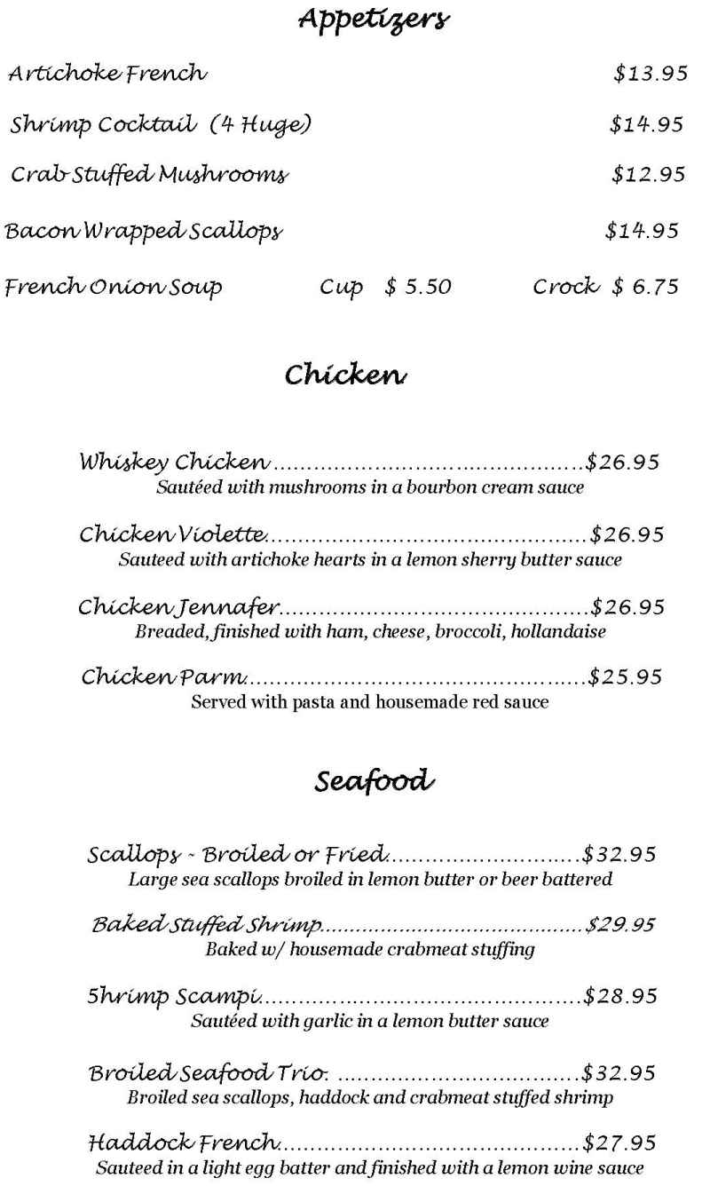 National Hotel menu page 1