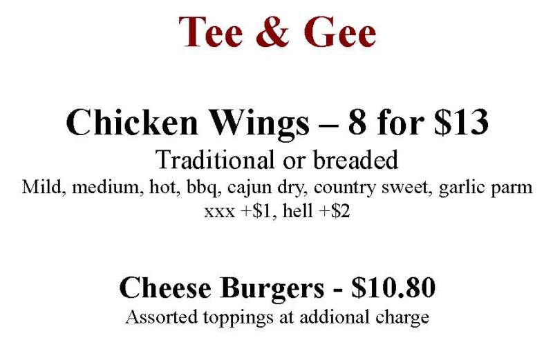 Tee & Gee menu page 1
