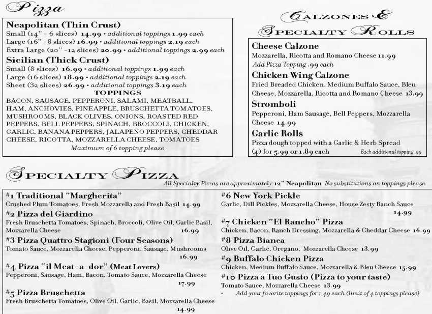 Ciccino's Pizzeria menu page 1