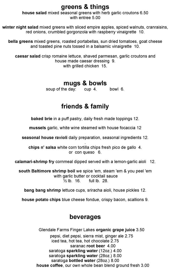 Ports Cafe menu page 1