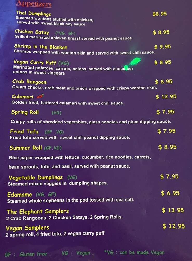 The Elephant Geneva menu page 1