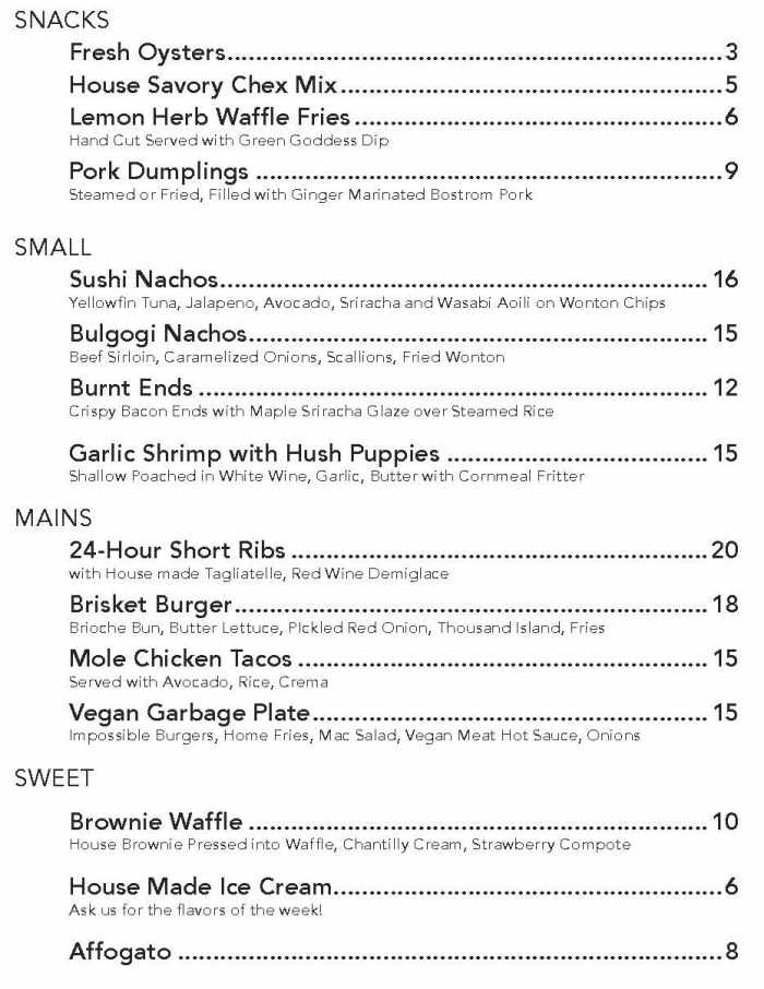 The Linden Social Club menu page 1