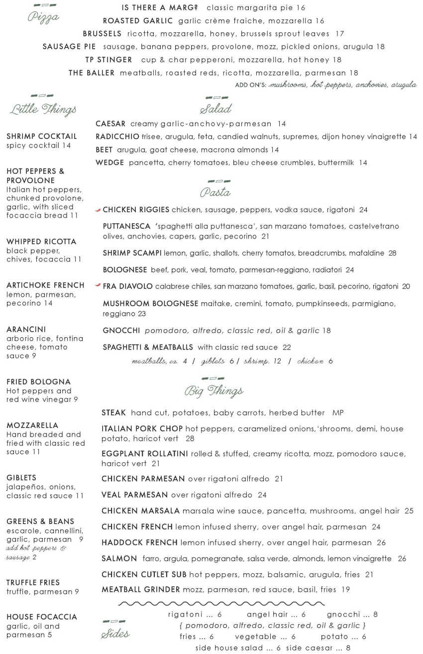 Torrey Park menu page 1