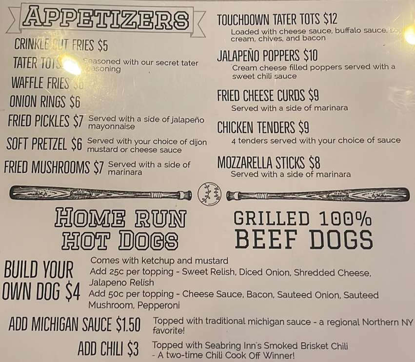 Longshots Sports Bar & Grill menu page 1