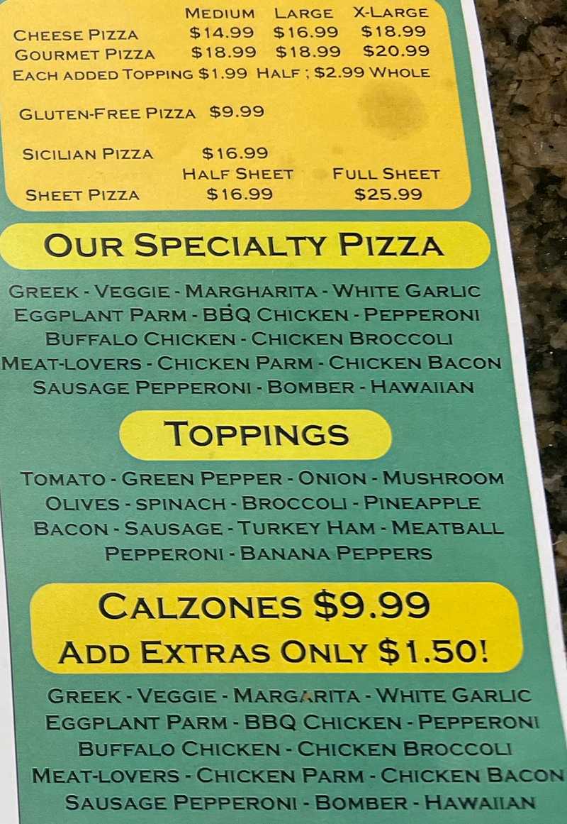 More Than Pizza menu page 1