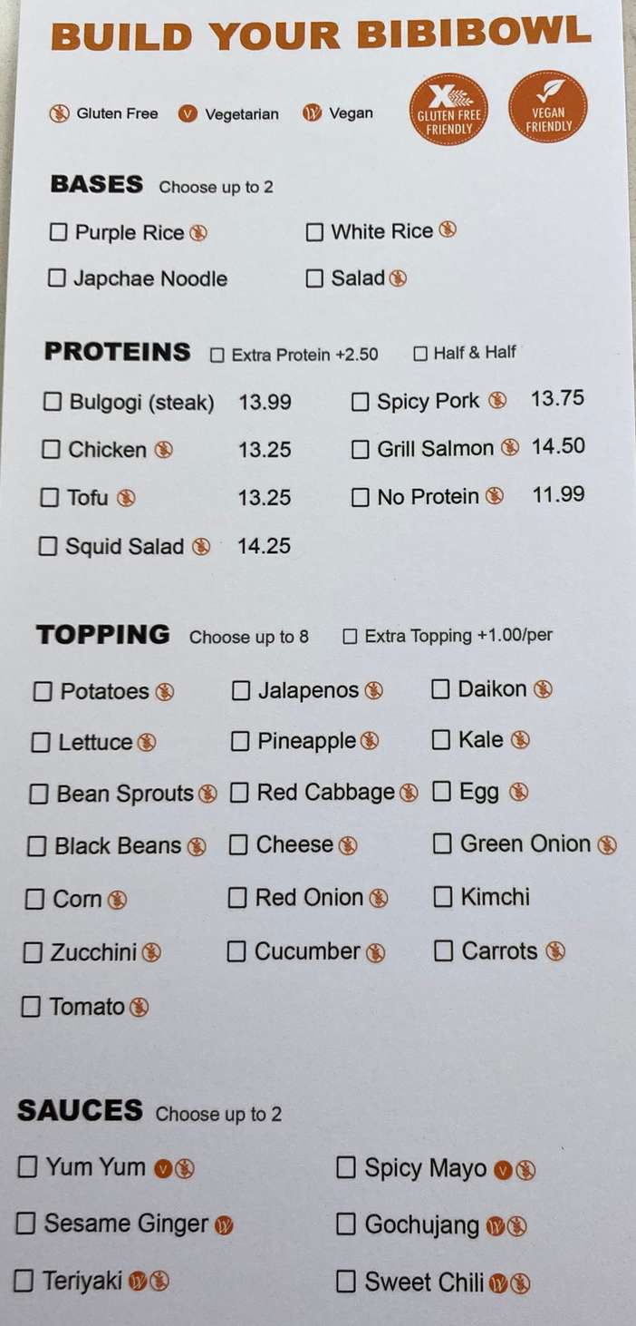 Bibibowl menu page 1