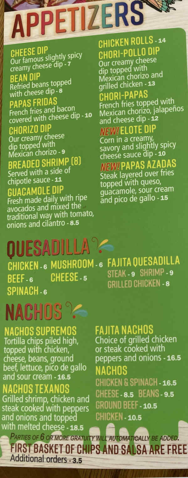 Frida's Mexican Grill menu page 1