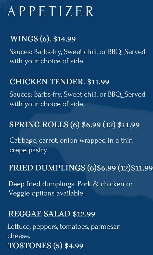 Kingston's Cuisine menu page 1