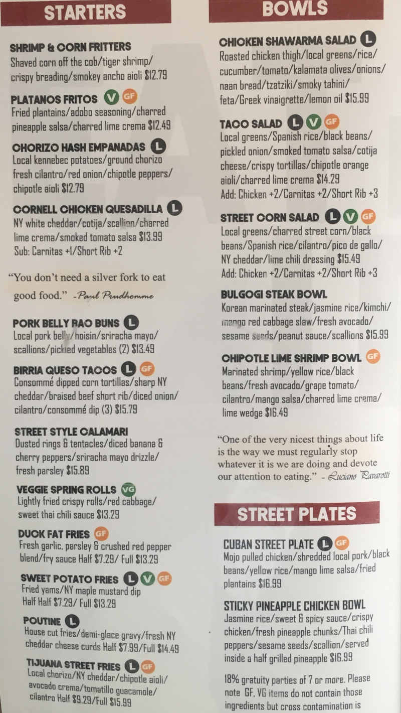 Luna Inspired Street Food menu page 1