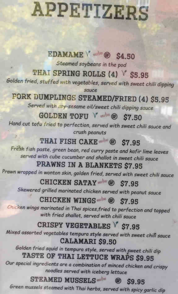 Taste of Thai menu page 1