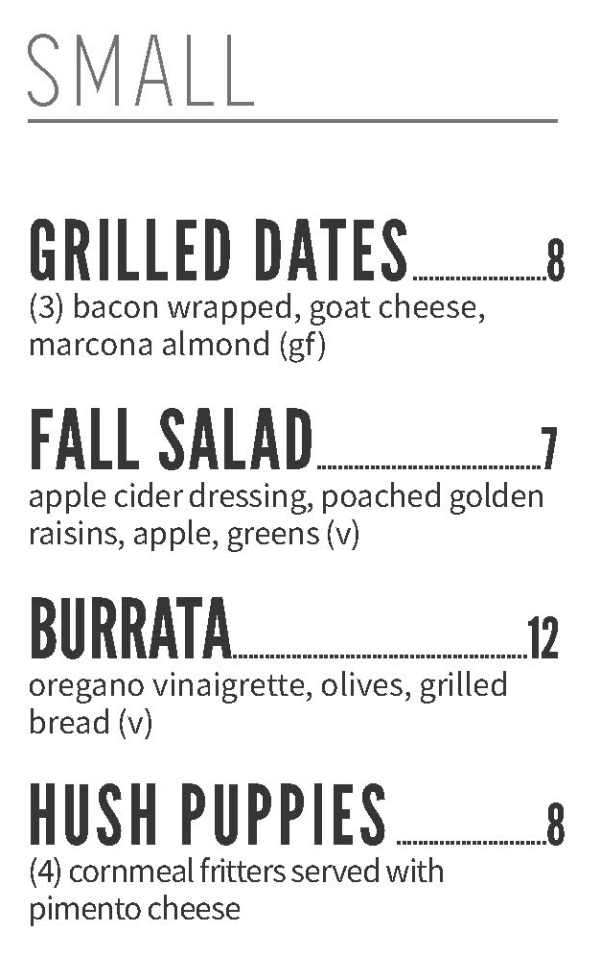 The Rook menu page 1