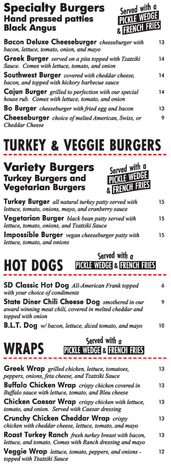 The State Diner menu page 1
