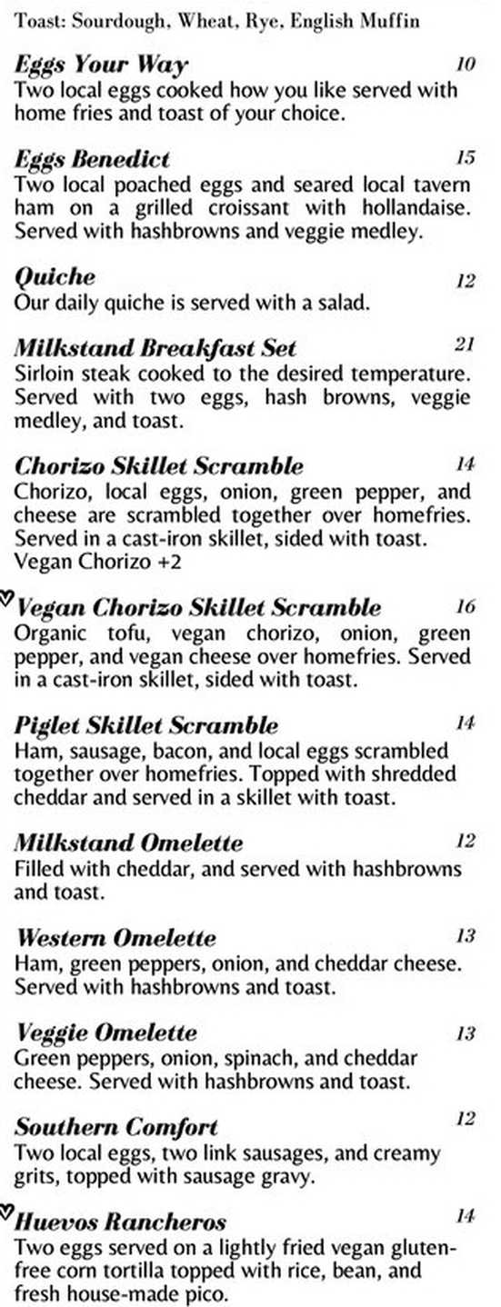 Milkstand menu page 1