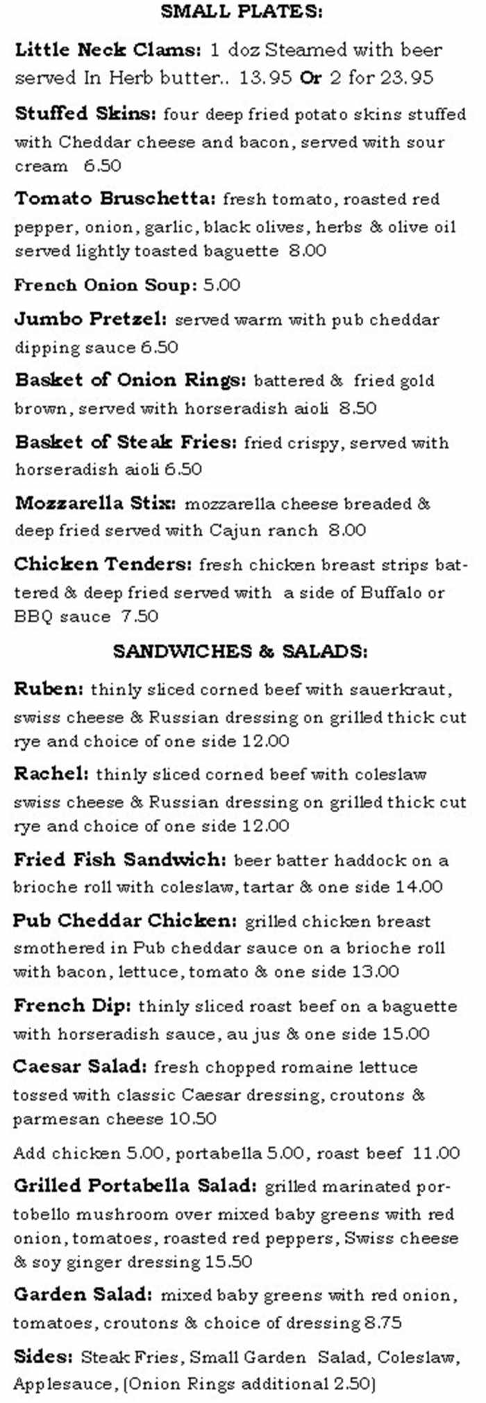 Corner Pub at Rogues Harbor menu page 1