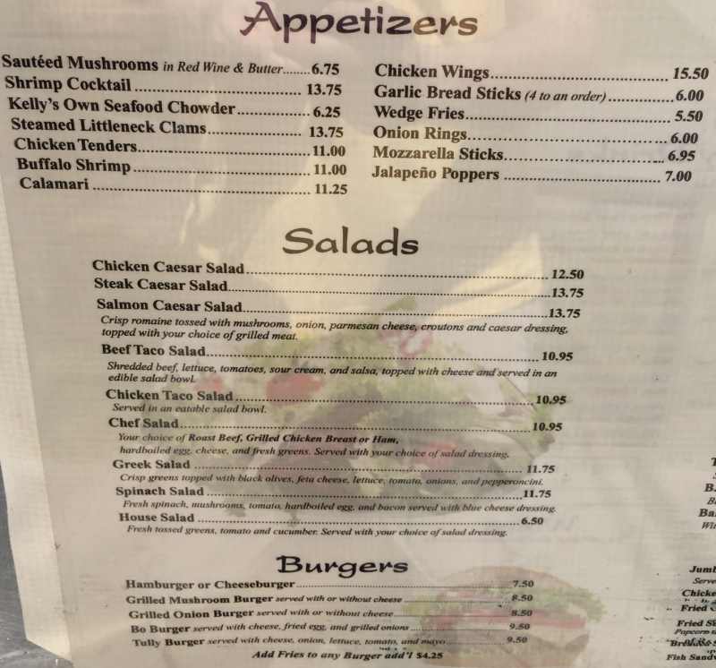 Kelly's Dockside Cafe menu page 1