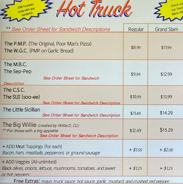 Shortstop Deli menu page 1