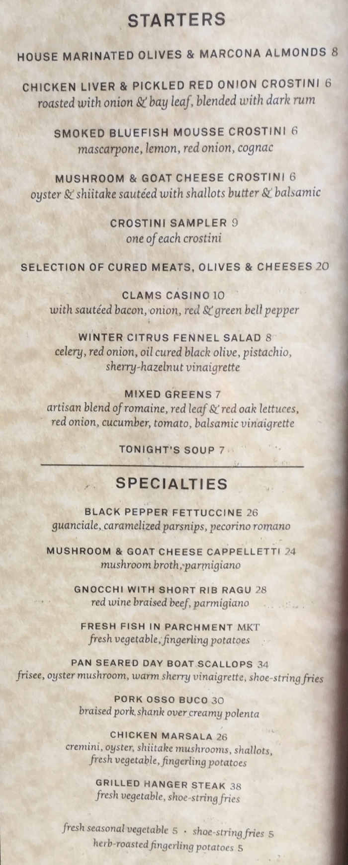 Mercato menu page 1