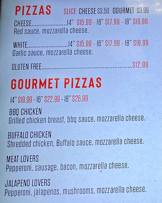 Ned's CollegeTown Pizza menu page 1