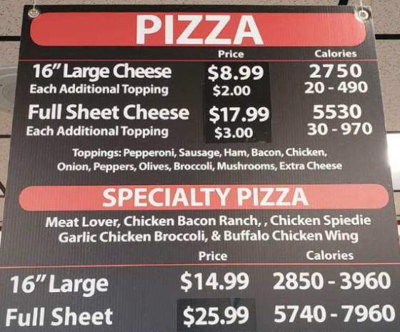 Mirabito Lansing menu page 1