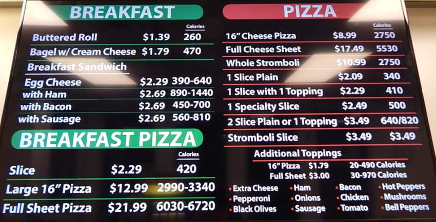 Mirabito Big Als Pizza menu page 1
