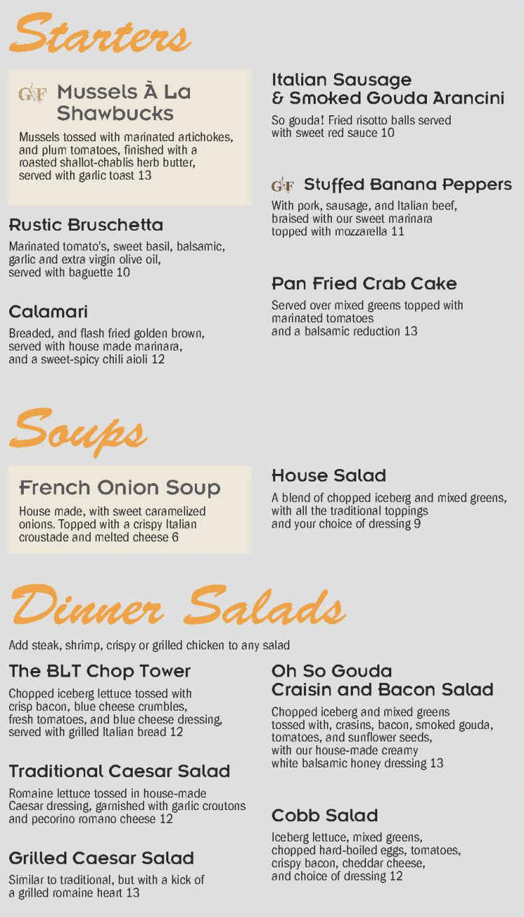 Shawbucks Press Room menu page 1