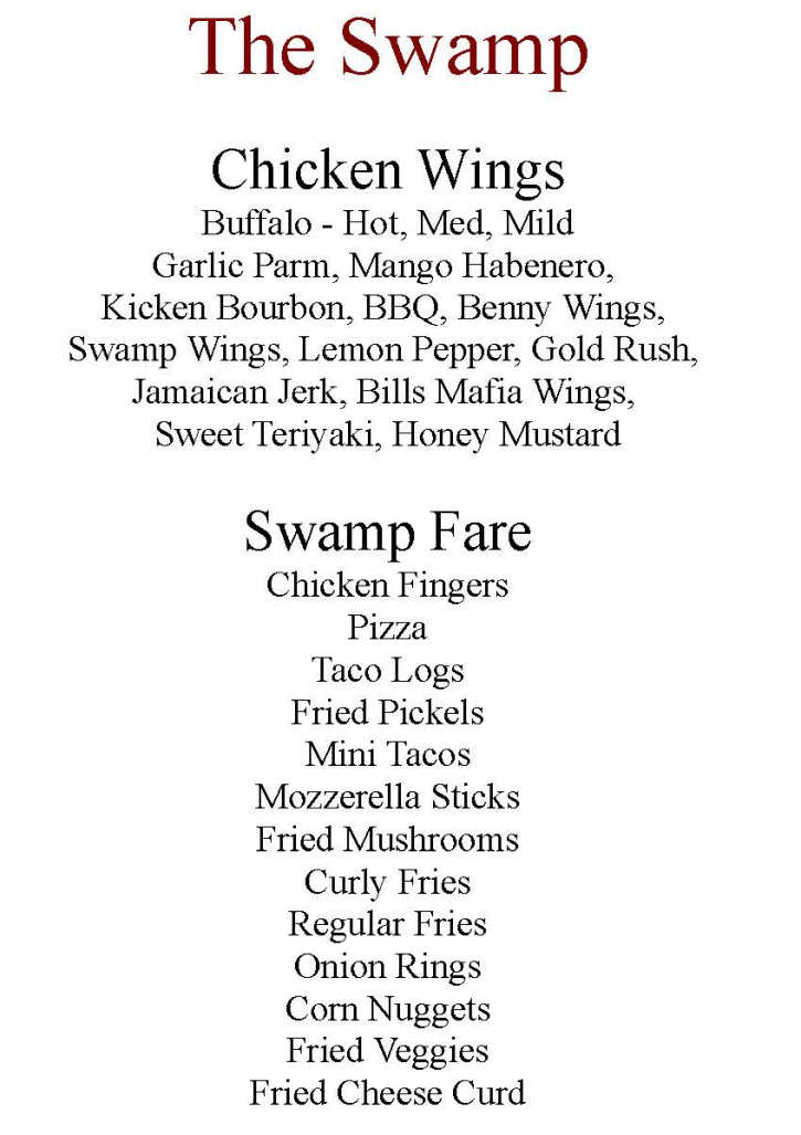 The Swamp menu page 1