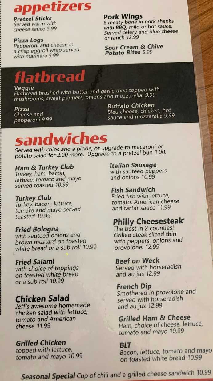 Waddington's Tavern menu page 1