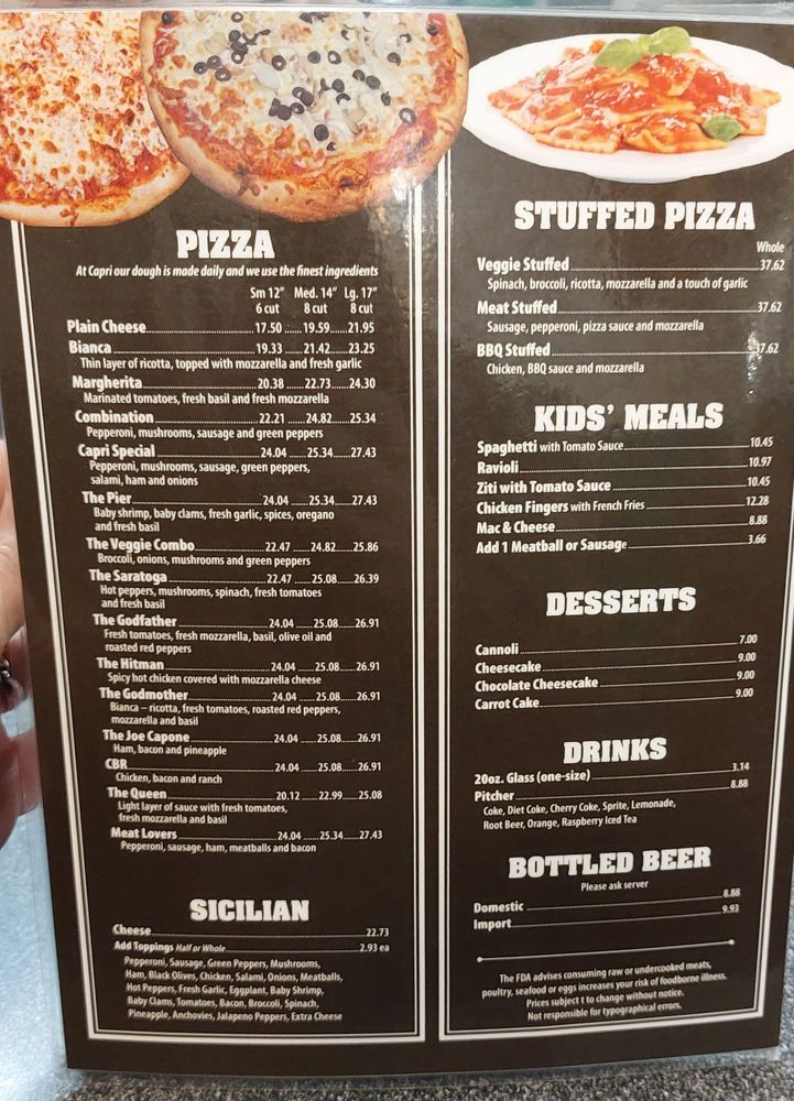 Capri Pizzeria menu page 1
