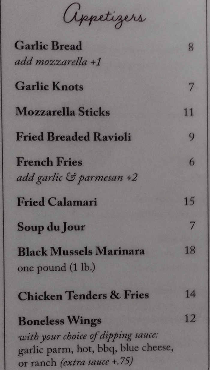 Mezzaluna Restaurant menu page 1