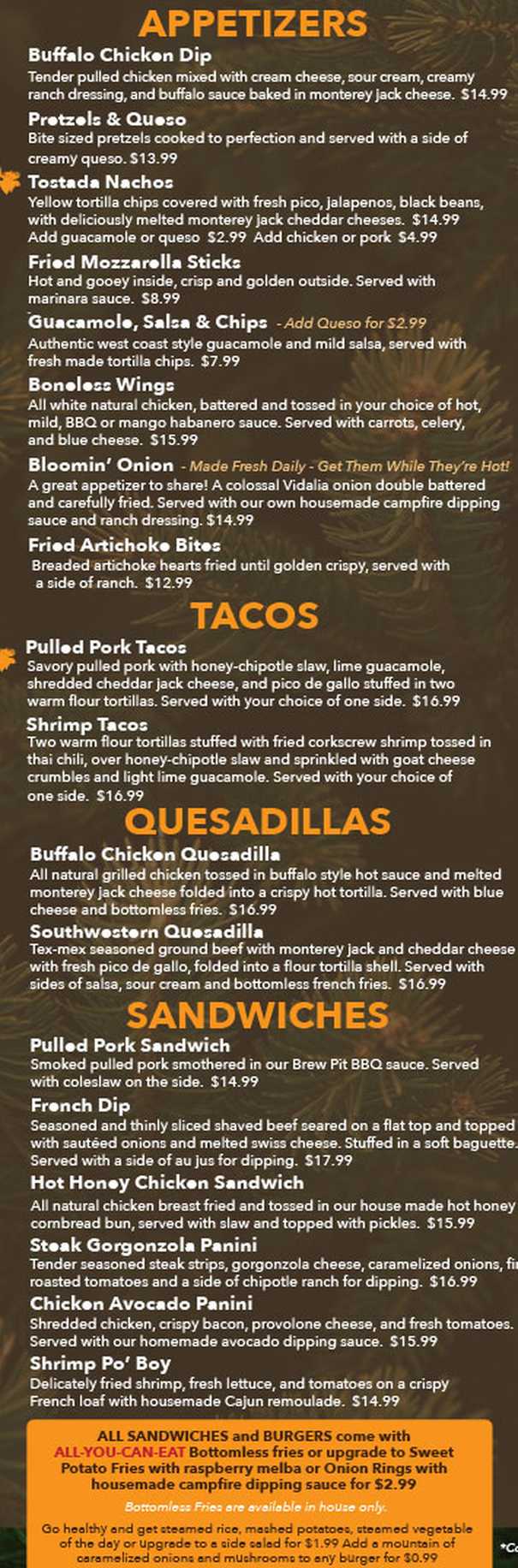 Moose Tooth Grill menu page 1