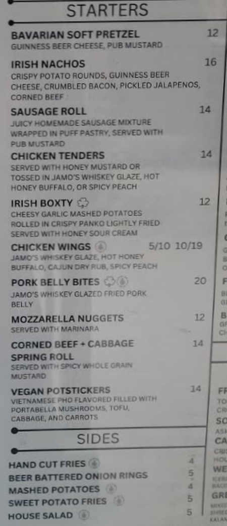 Jamo's Pub menu page 1