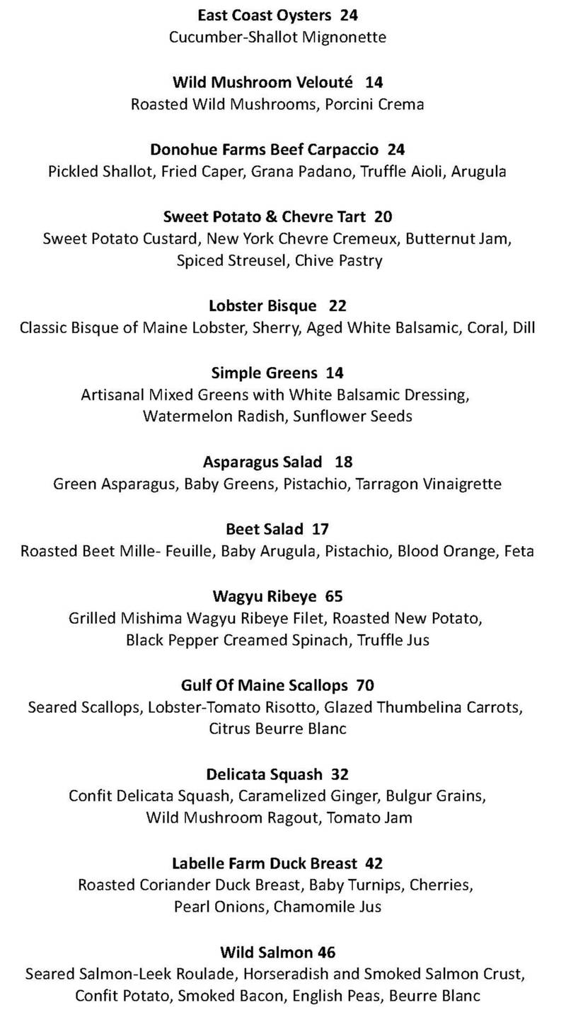 Artisans menu page 1