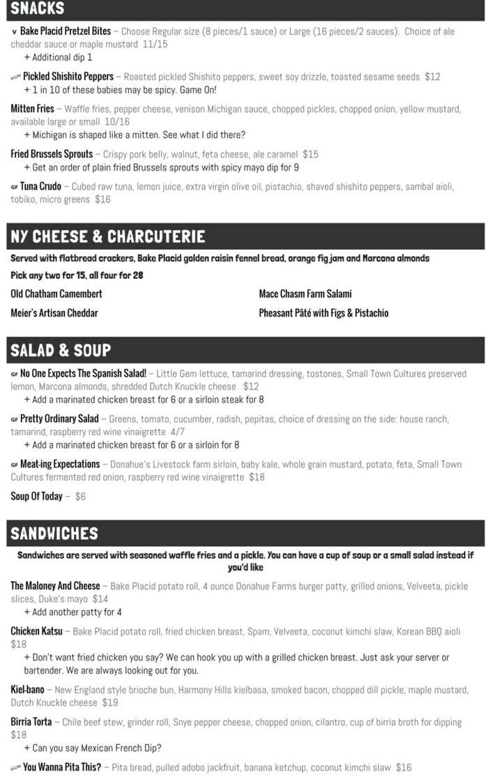 Big Slide Brewery & Public House menu page 1