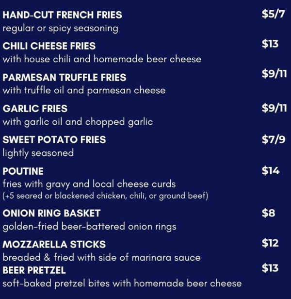 Big Z's Hangout menu page 1