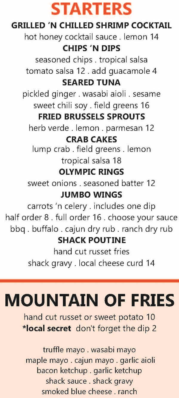 Dack Shack menu page 1
