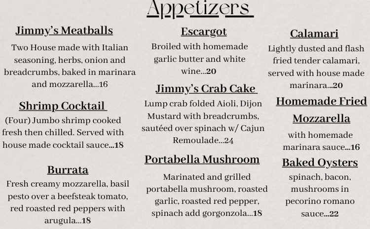 Jimmy's 21 menu page 1