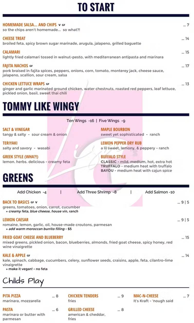 Lisa G's menu page 1