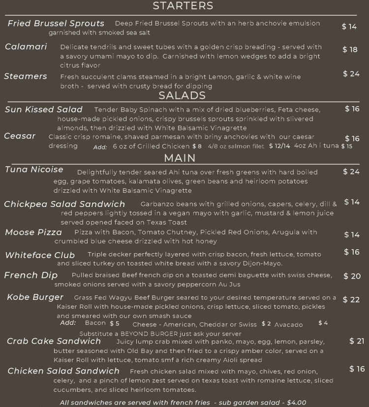 Moose Lodge Boathouse menu page 1