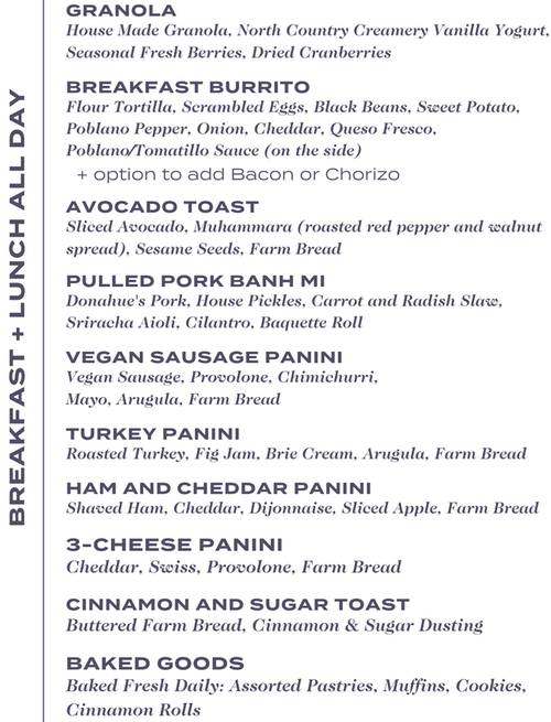 Origin Coffee Co menu page 1