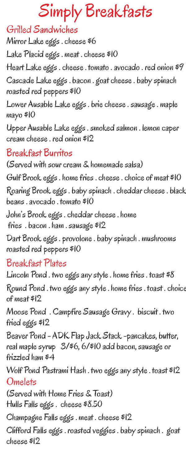 Simply Gourmet menu page 1