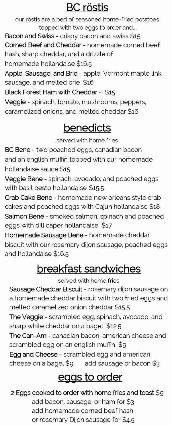 The Breakfast Club, etc menu page 1