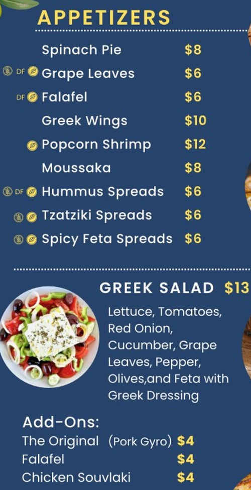 The Greeks ADK menu page 1
