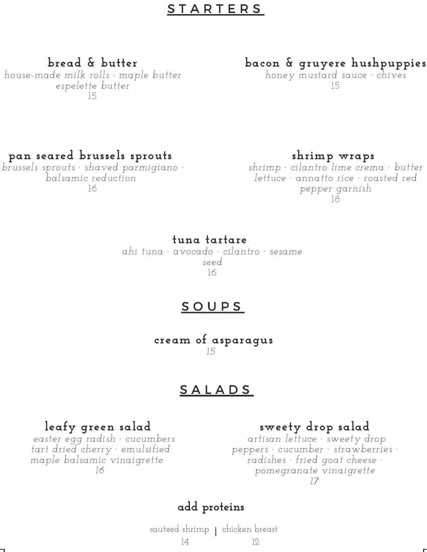 The Interlaken menu page 1