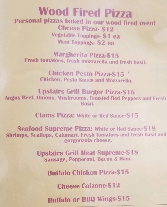 Upstairs Grill menu page 1