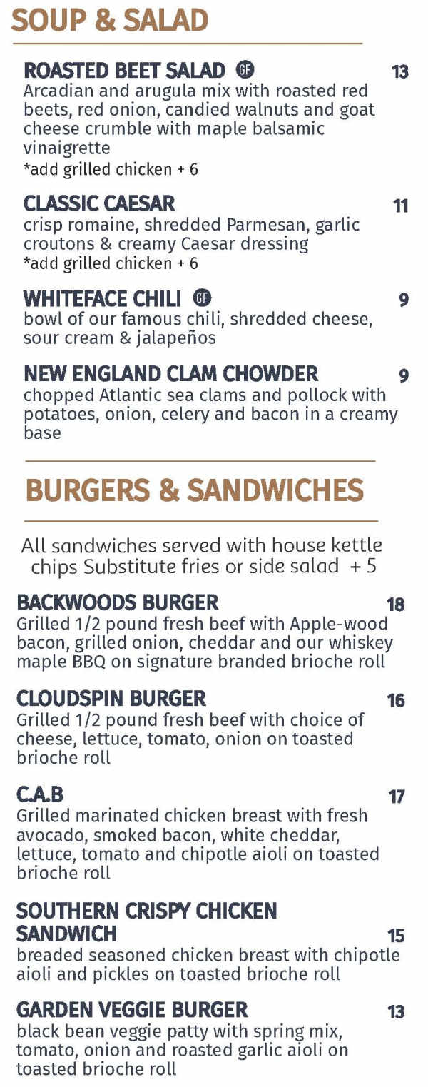 Cloudspin Lounge menu page 1