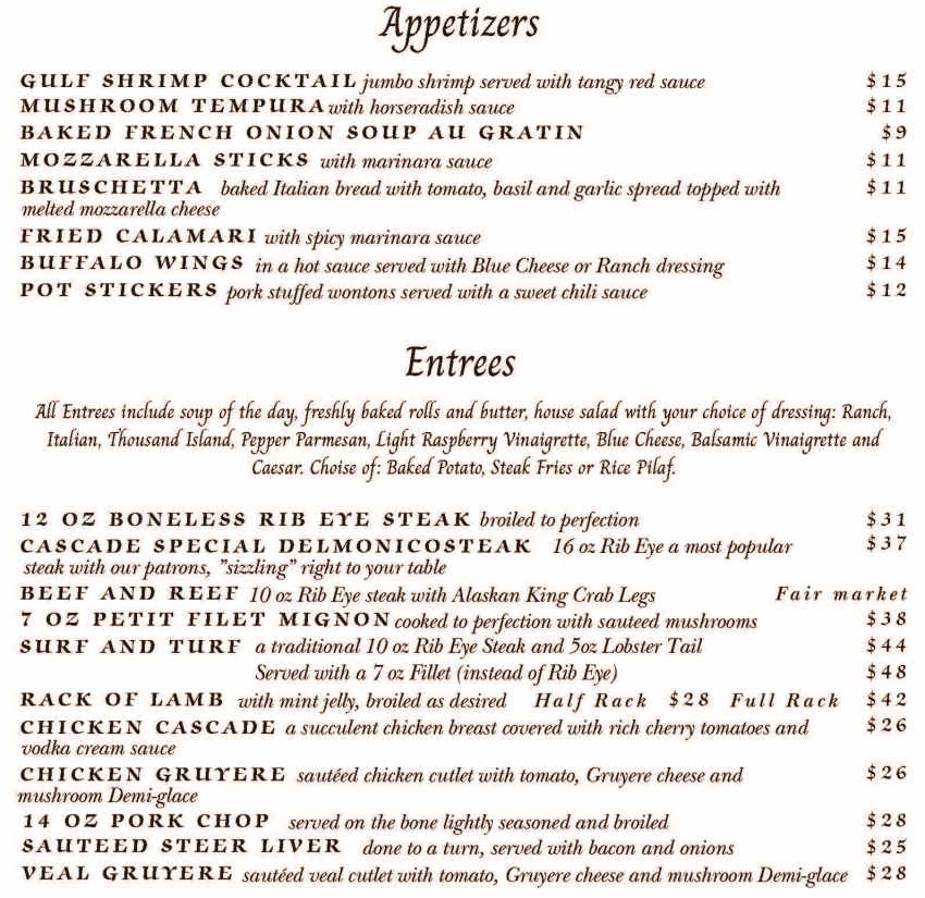 Cascade Inn Restaurant menu page 1